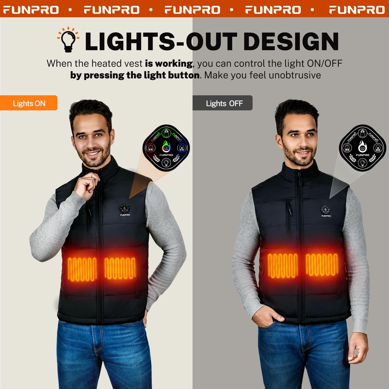 FUNPRO Men's Nylon Heated Vest(With battery) - Black